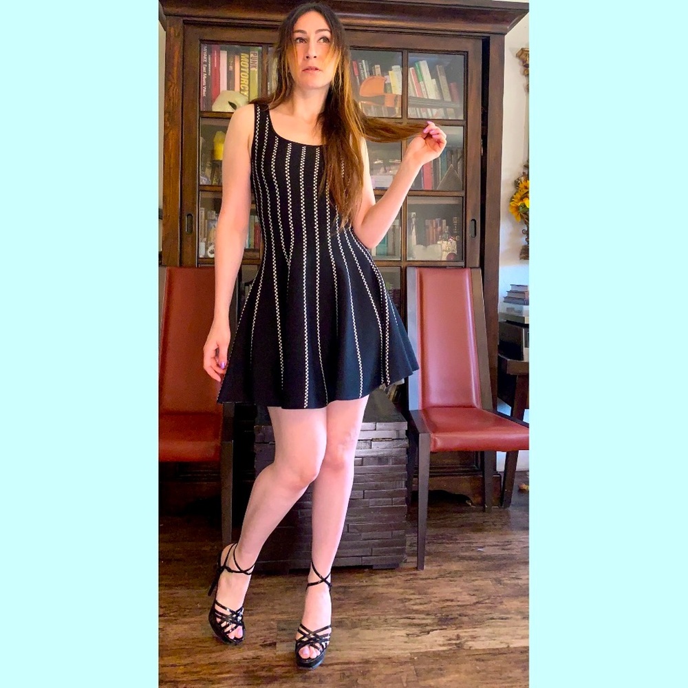 Bebe Flared Black & White Bodycon Mini Dress